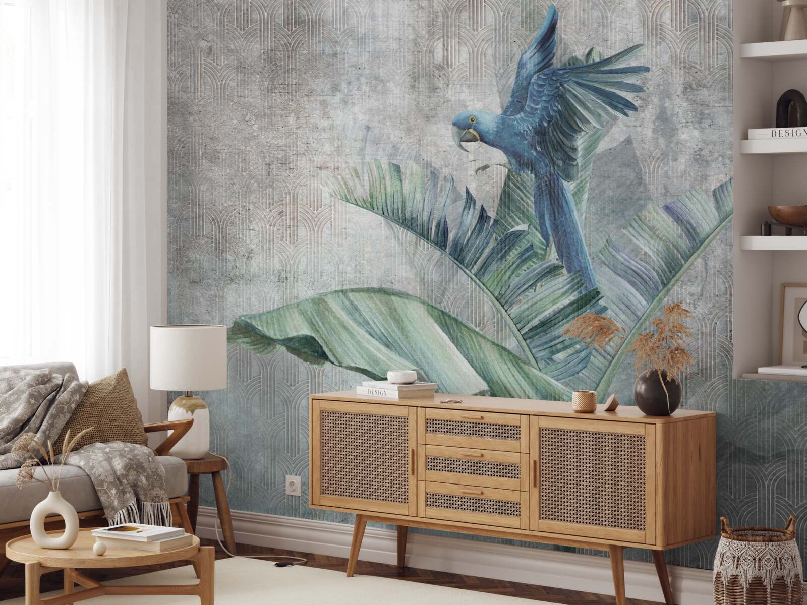 Fotobehang papegaai landt op palmboom