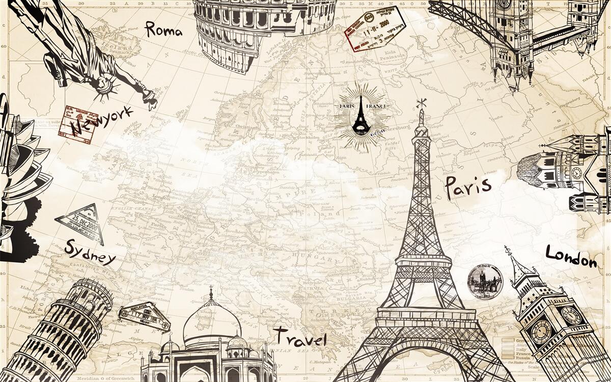 Fotobehang europese architectuur op de kaart