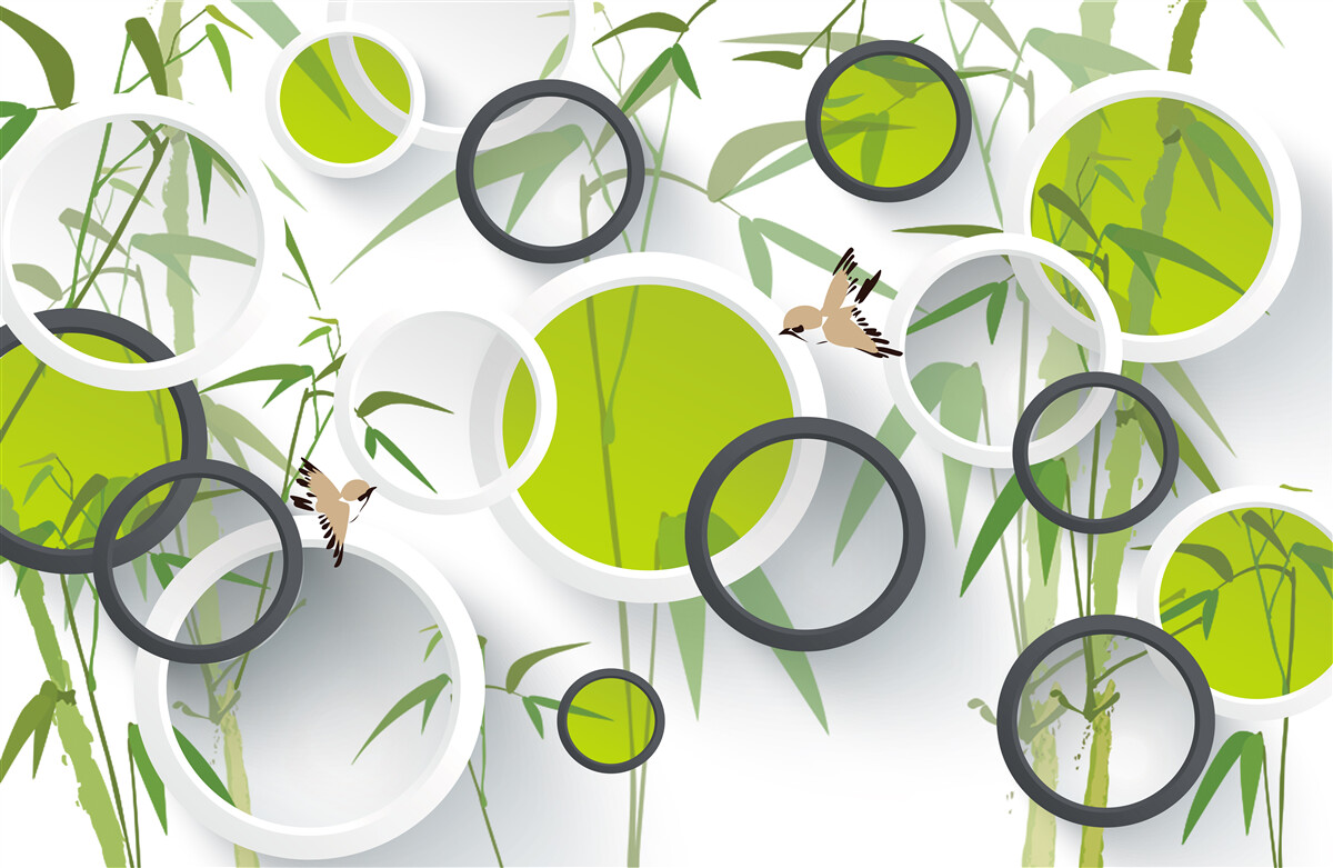 Fotobehang cirkels op planten en vogels