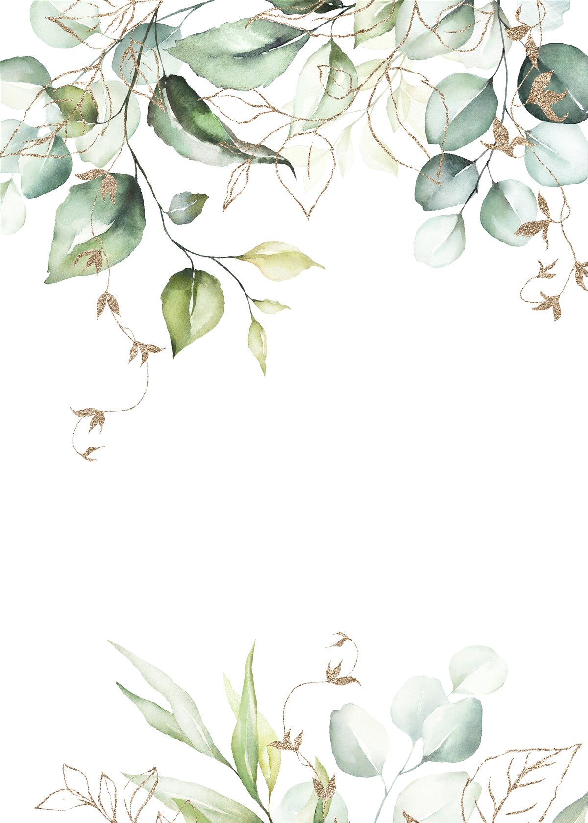 Fotobehang Aquarel met groene bladeren op een witte achtergrond