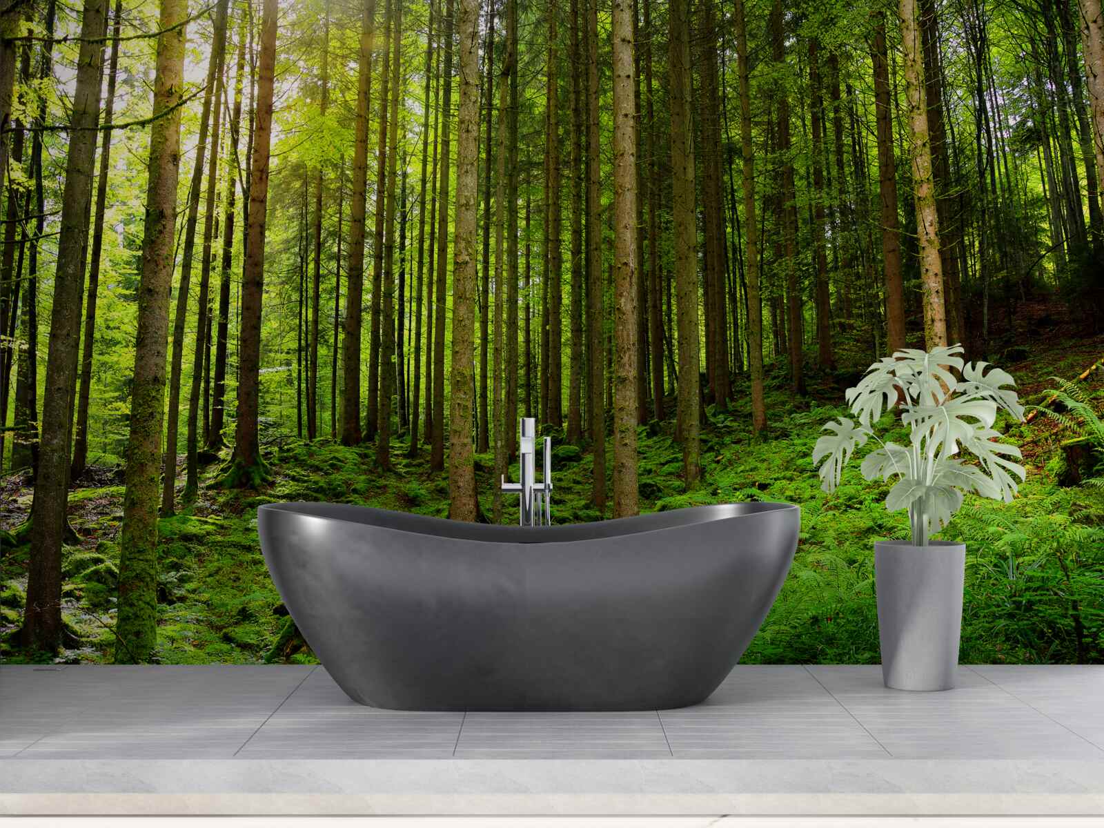 Fotobehang de zonnestralen dringen door het bos