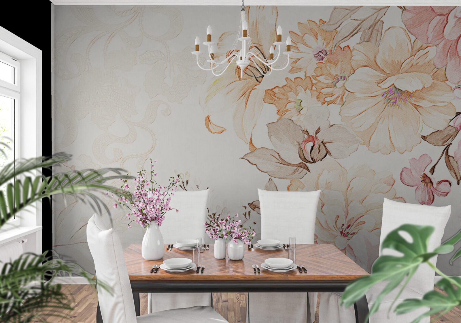 Fotobehang compositie met aquarelbloemen
