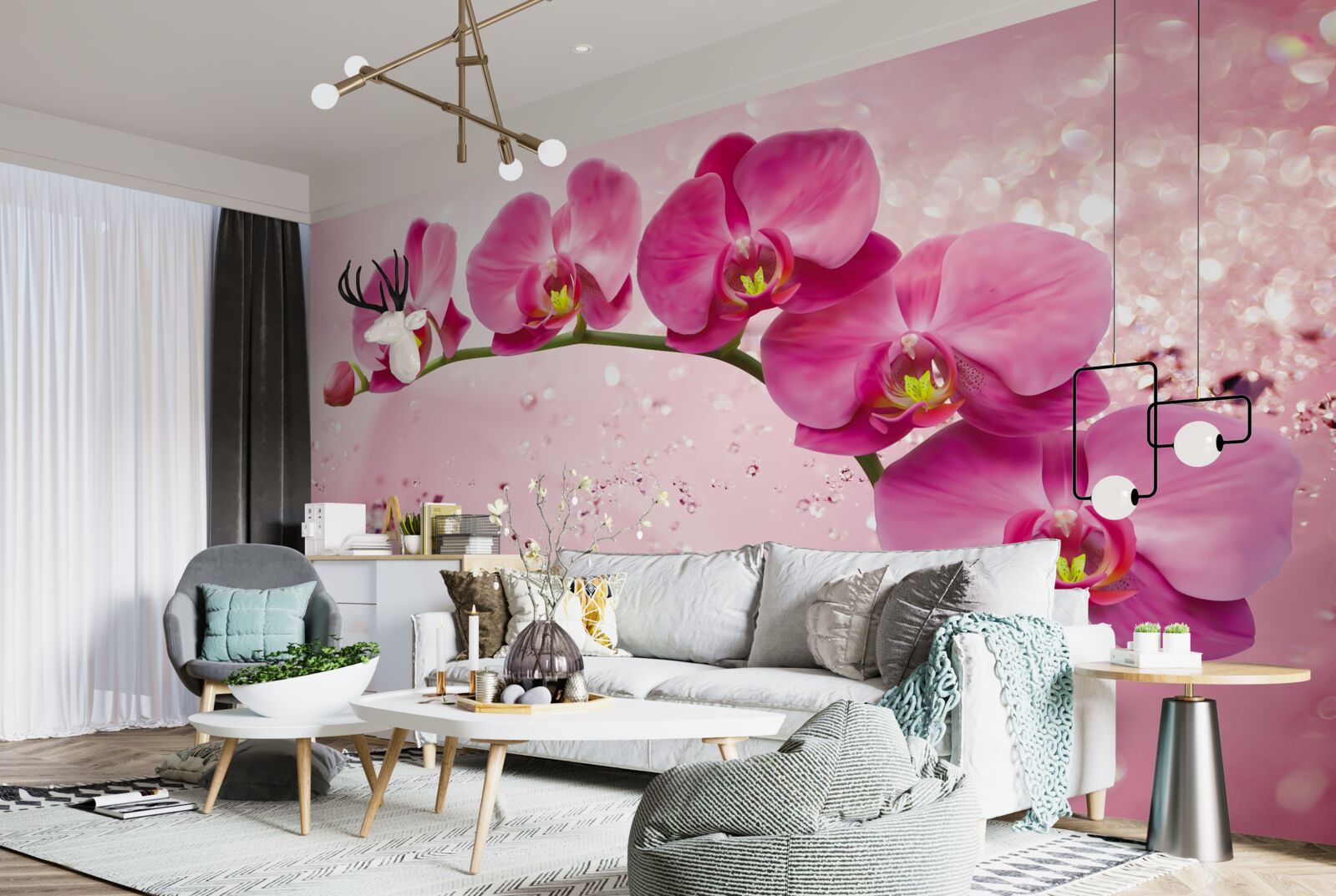 Fotobehang rode orchidee op een tak