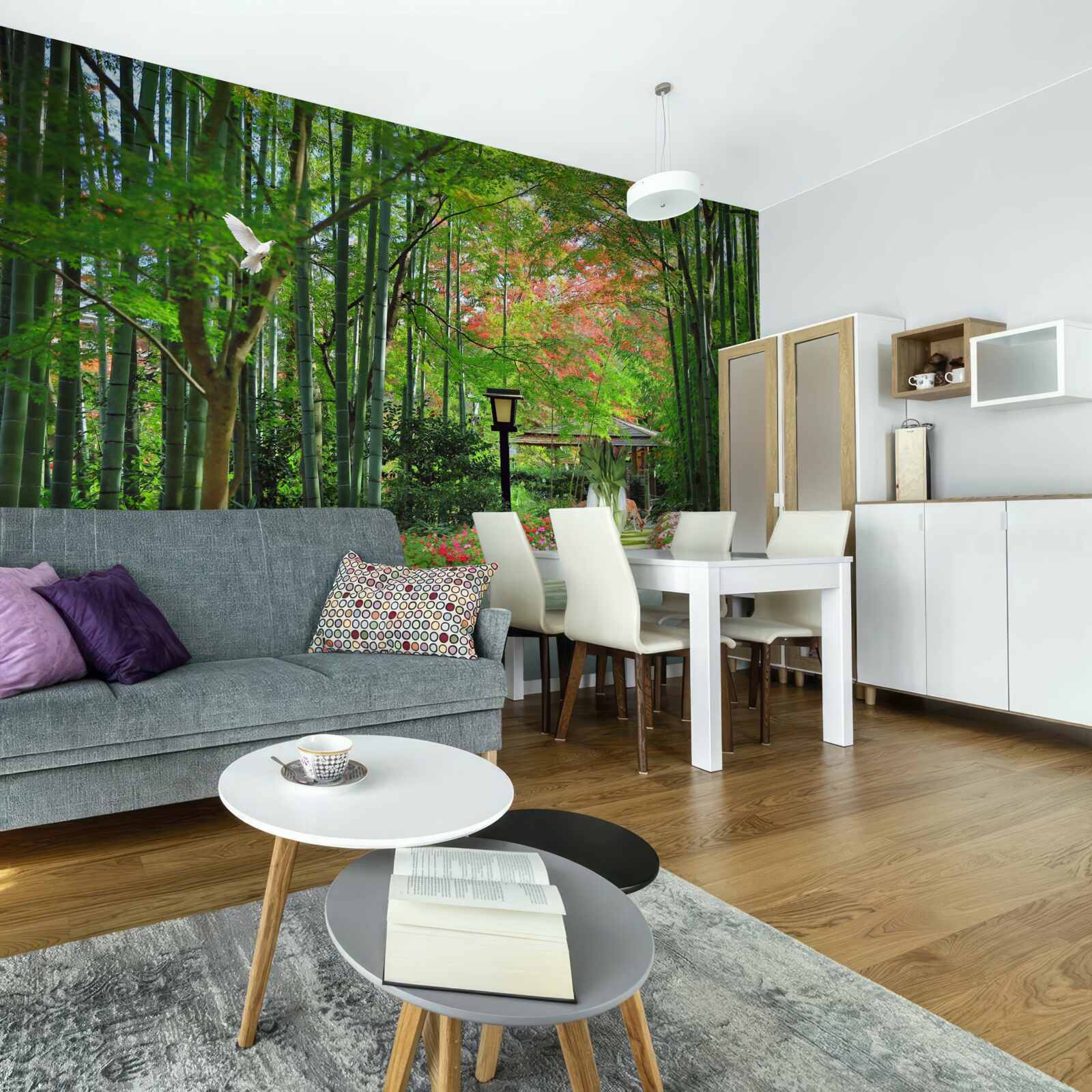 Fotobehang foto van een bos met groen en een pad