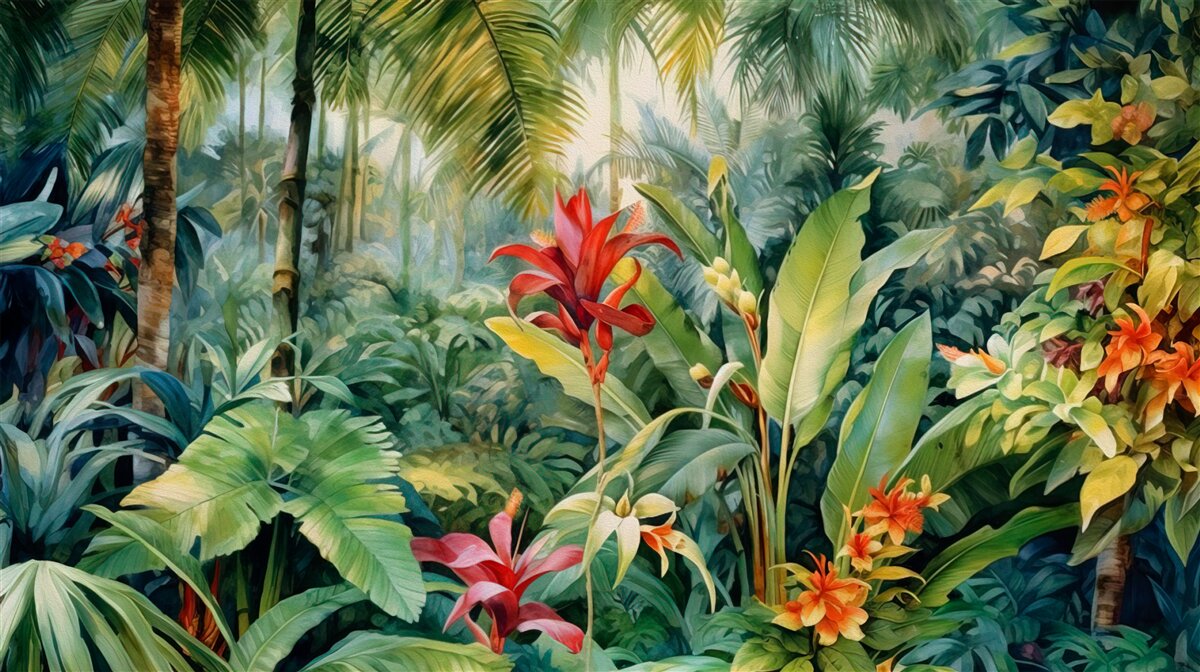 Fotobehang ongelooflijke verscheidenheid aan tropische flora