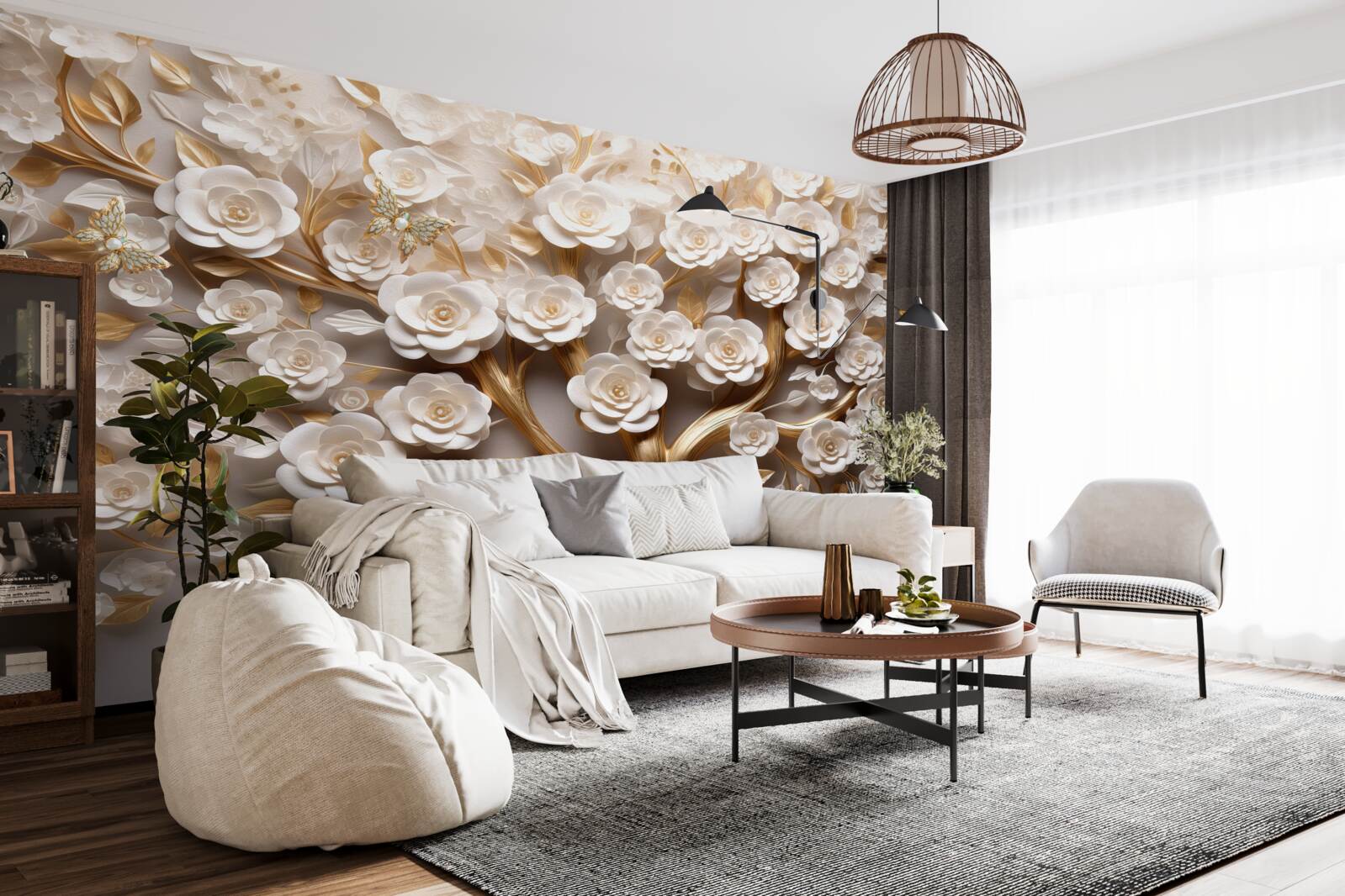 Fotobehang boom met dichte en overvloedige bloemen