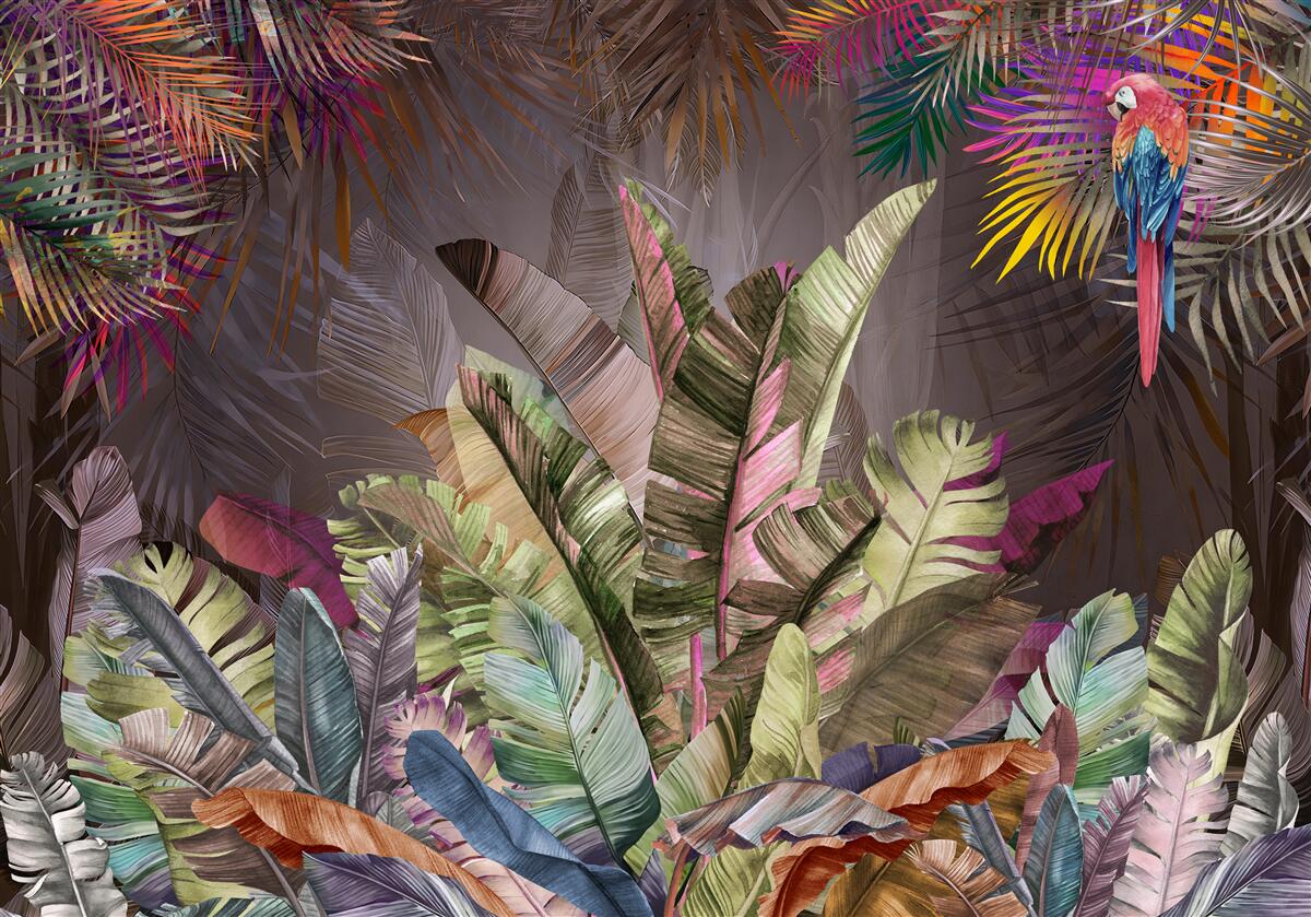 Fotobehang rijke junglebladeren bij nacht