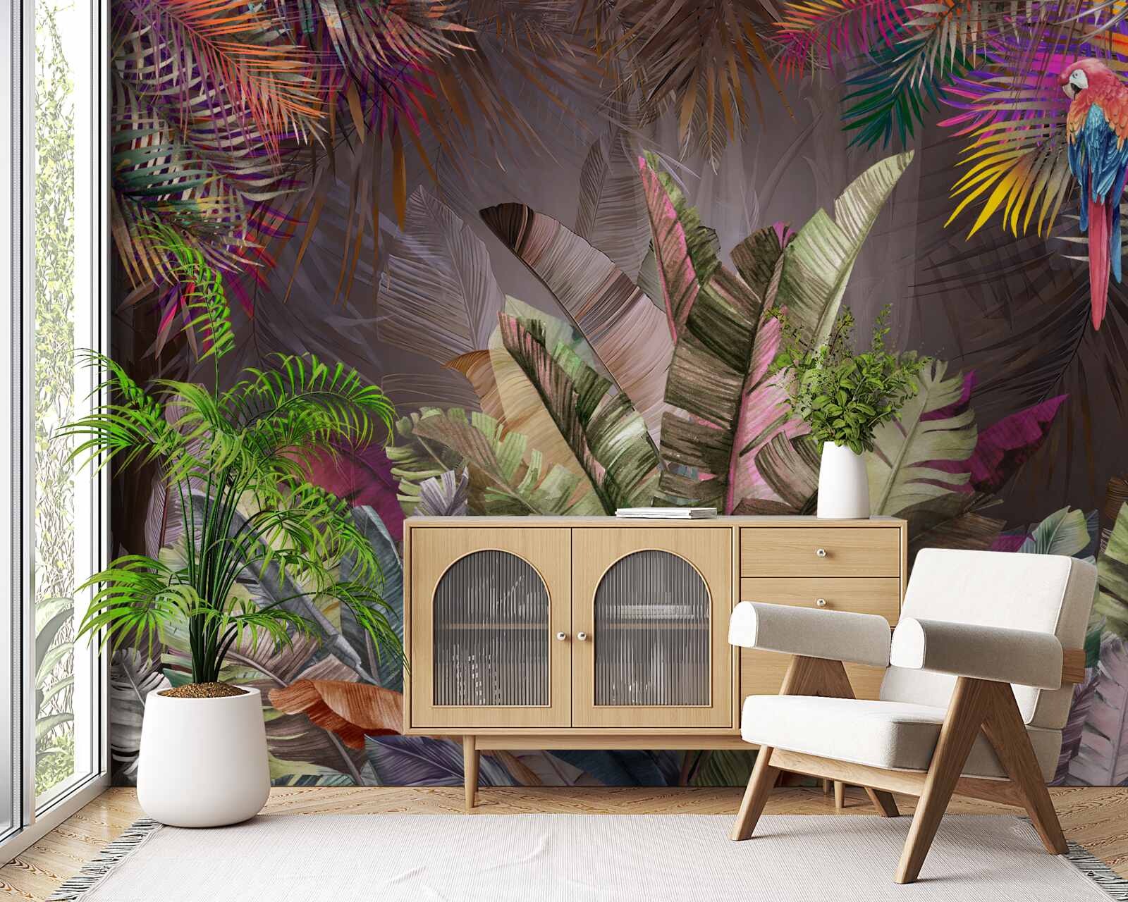 Fotobehang rijke junglebladeren bij nacht