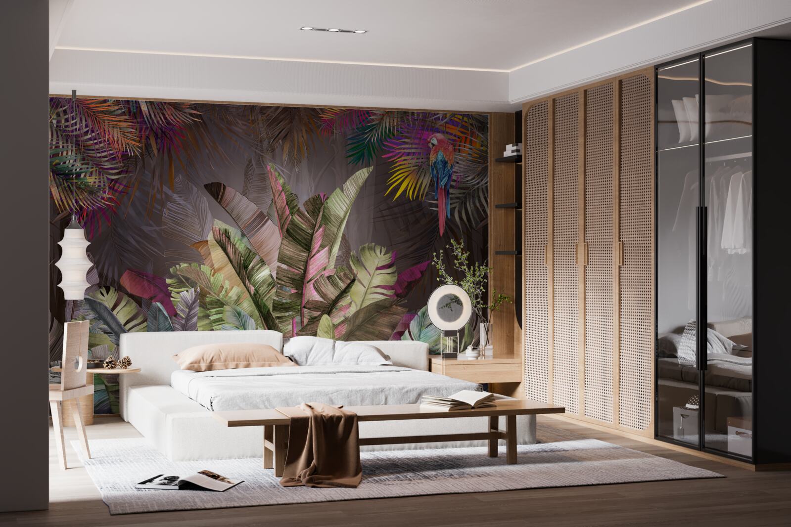 Fotobehang rijke junglebladeren bij nacht