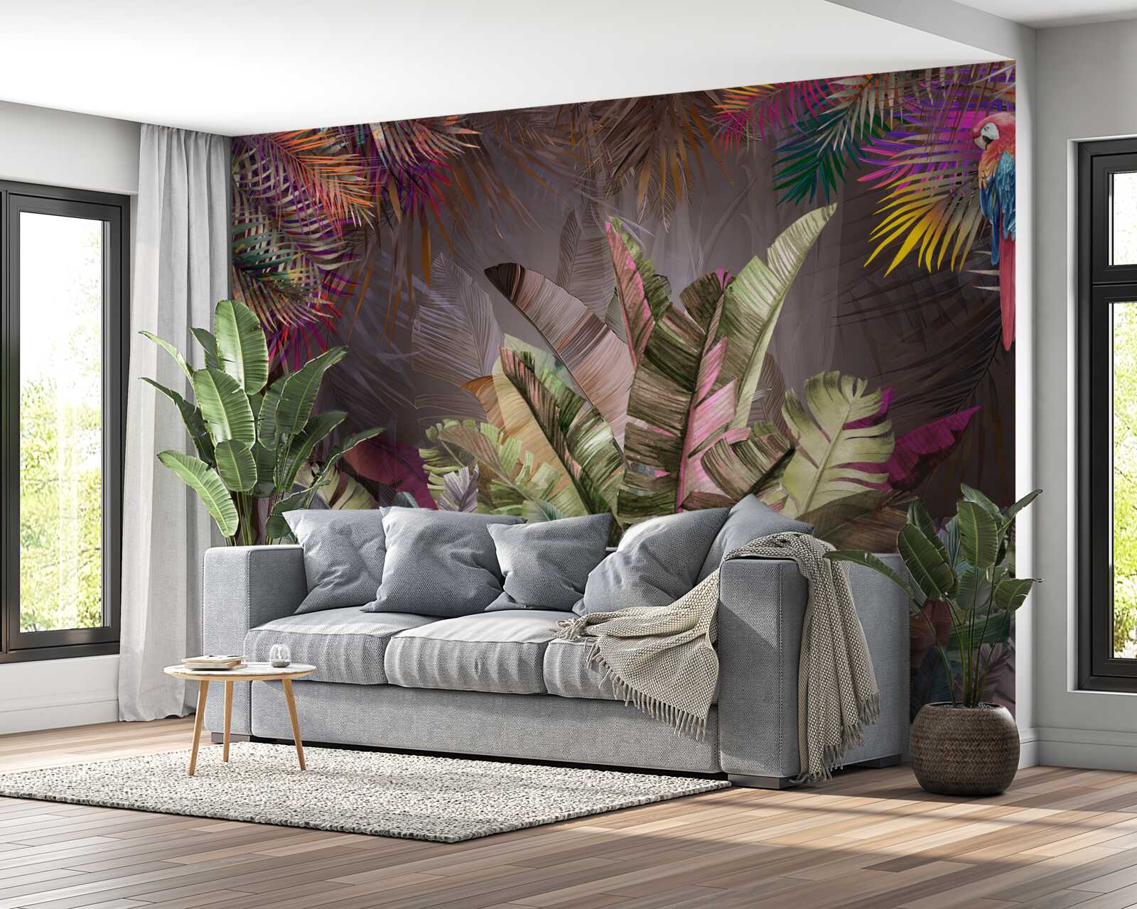 Fotobehang rijke junglebladeren bij nacht