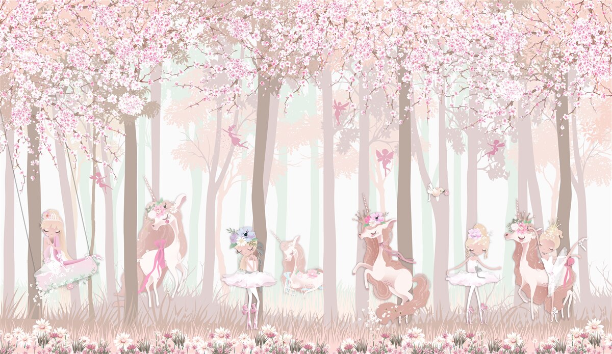 Fotobehang in het lentebos dansen de dieren