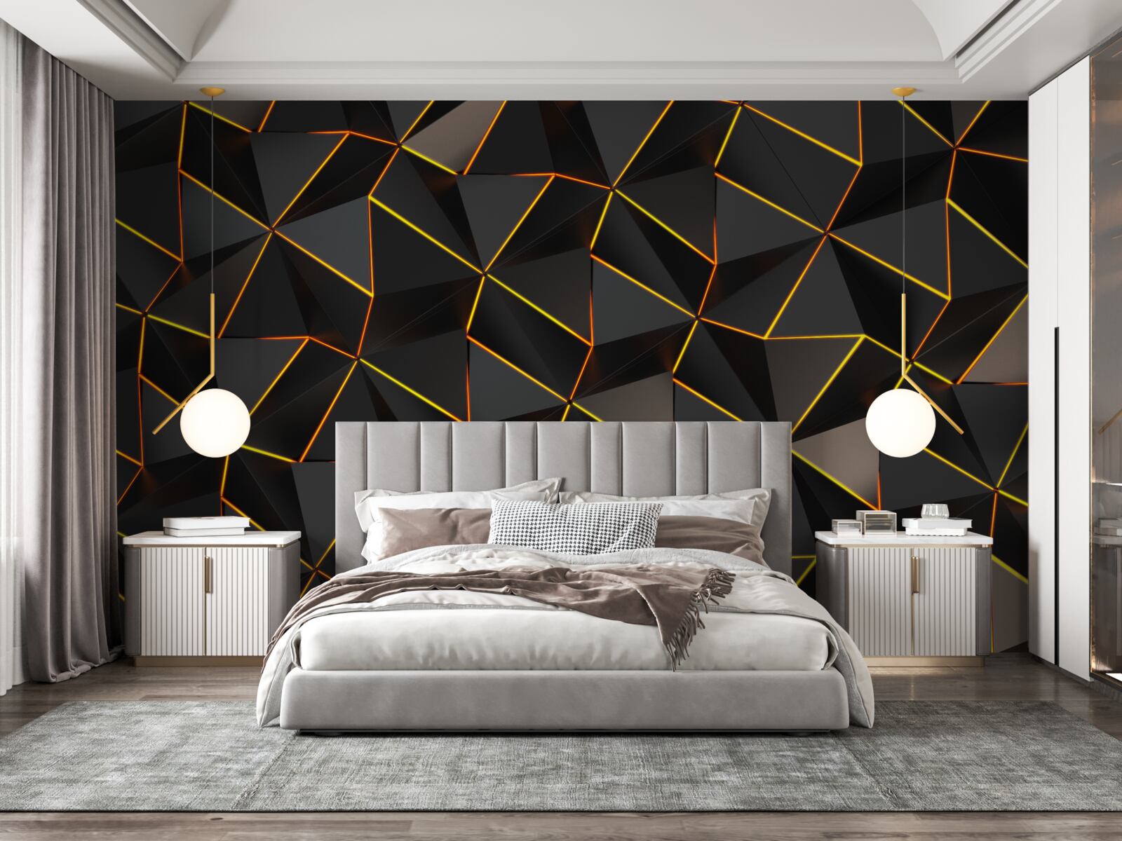 Fotobehang 3d piramides met goud