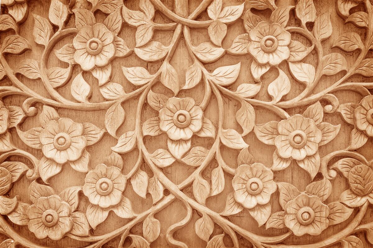 Fotobehang textuur van bloemen gemaakt van hout
