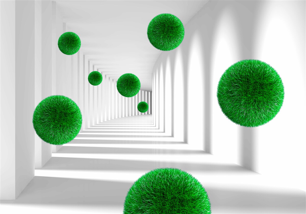 Fotobehang drijvende dichte groene ballen