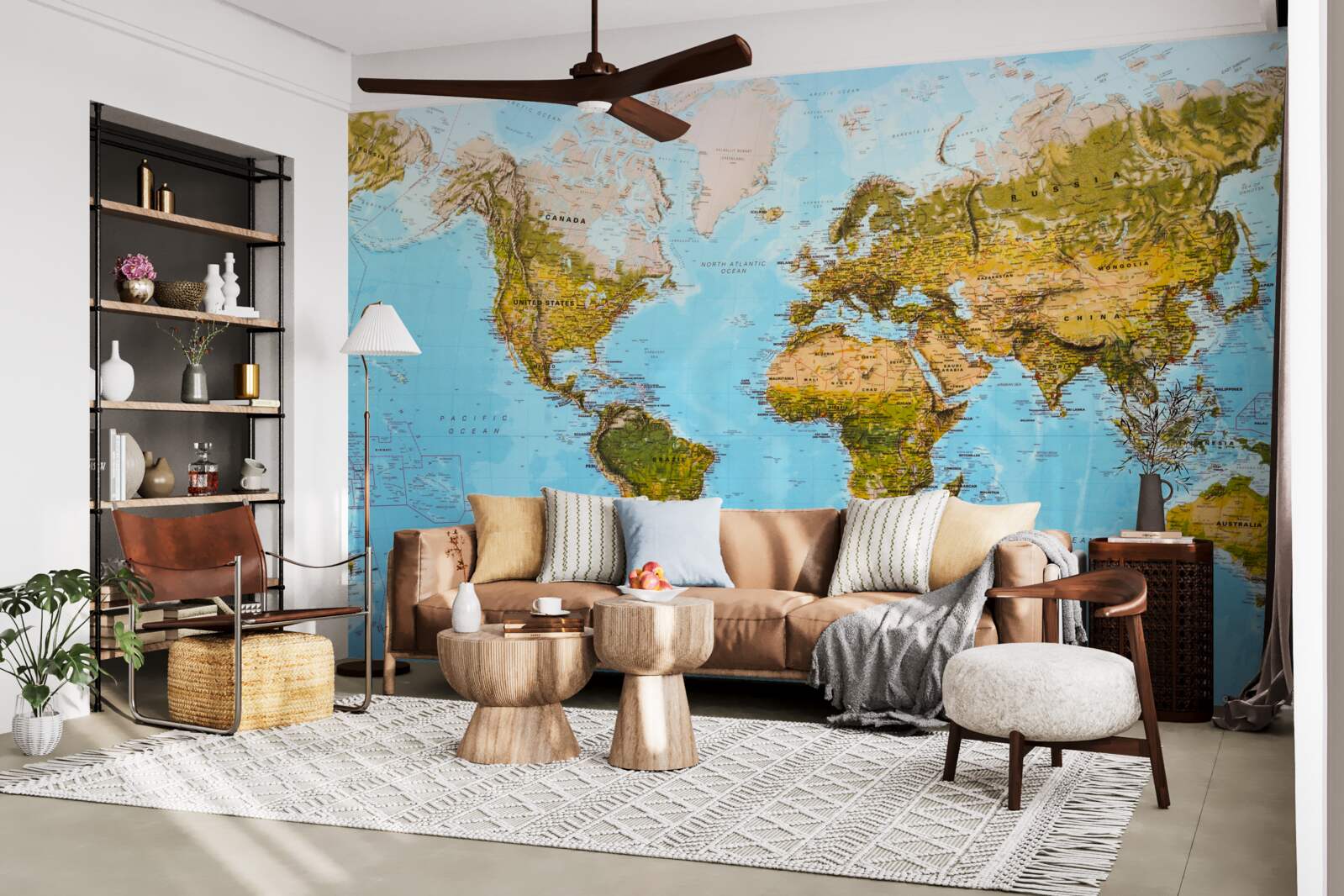 Fotobehang wereldkaart met hoogtegebieden