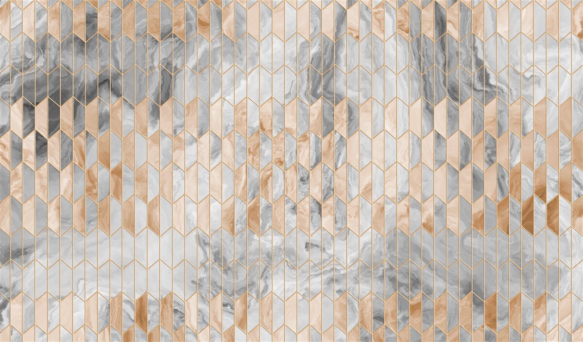 Fotobehang goud-grijze geometrische compositie op een marmeren oppervlak