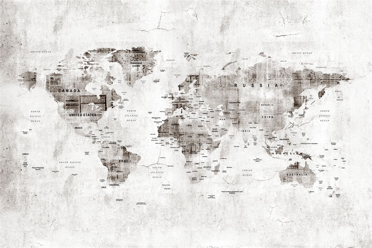 Fotobehang kaart van de wereld met de namen van de staten