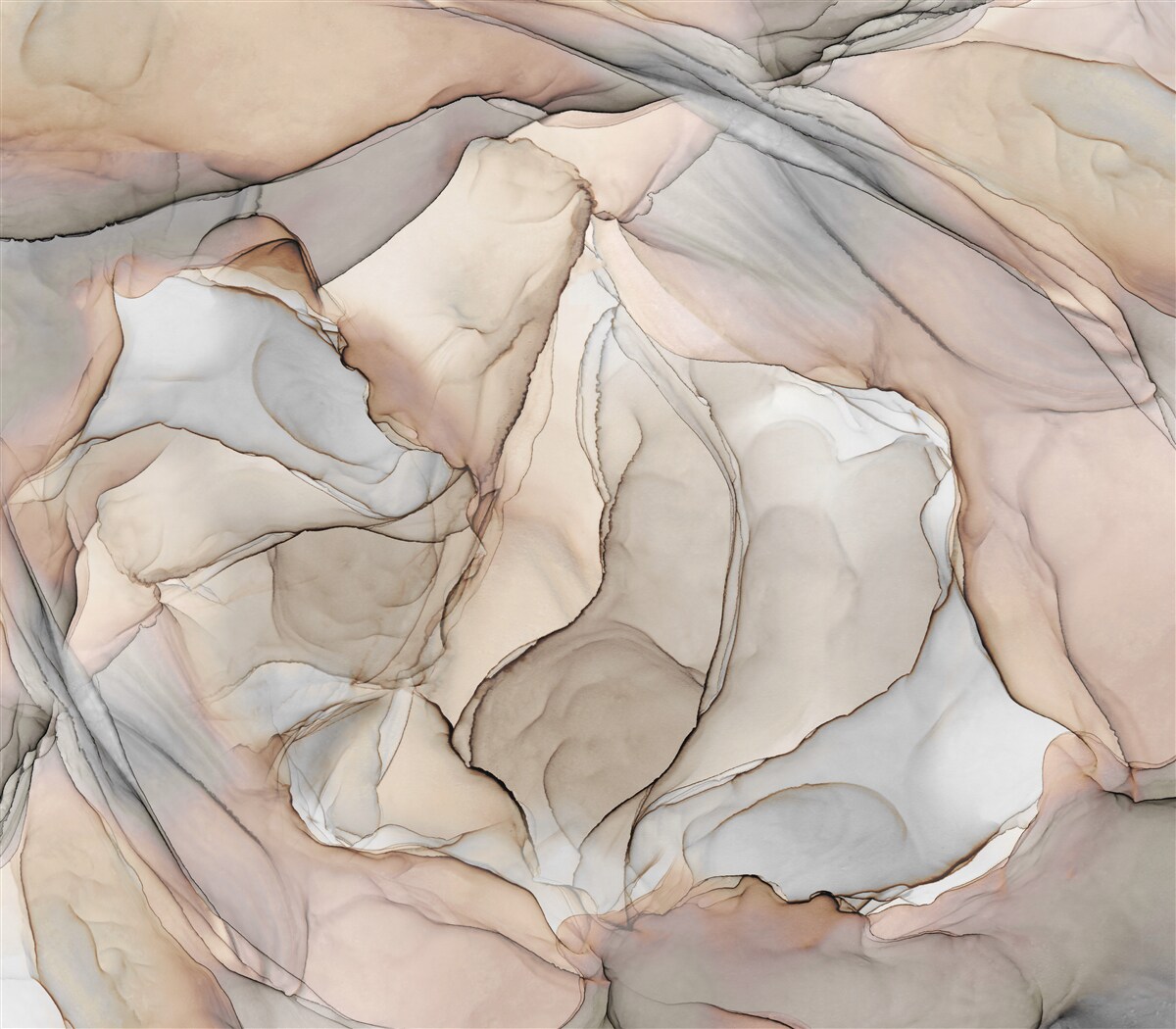 Fotobehang roze en blauwe patronen op crèmekleurig marmer