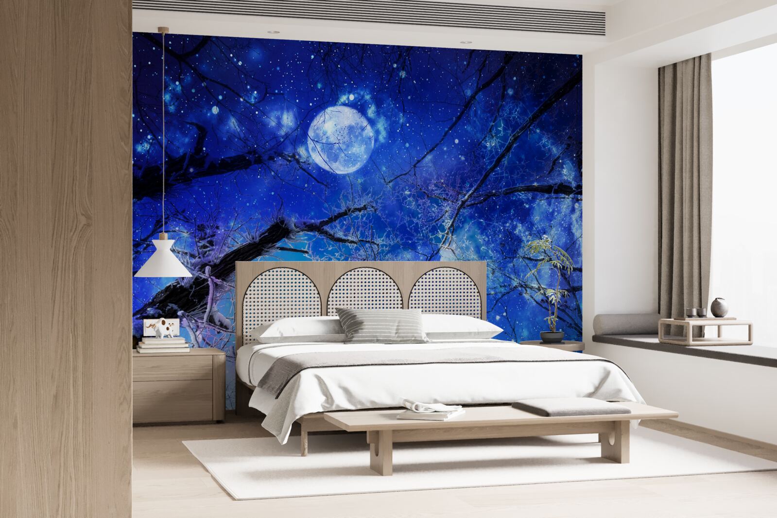 Fotobehang heldere nachtelijke hemel en maan