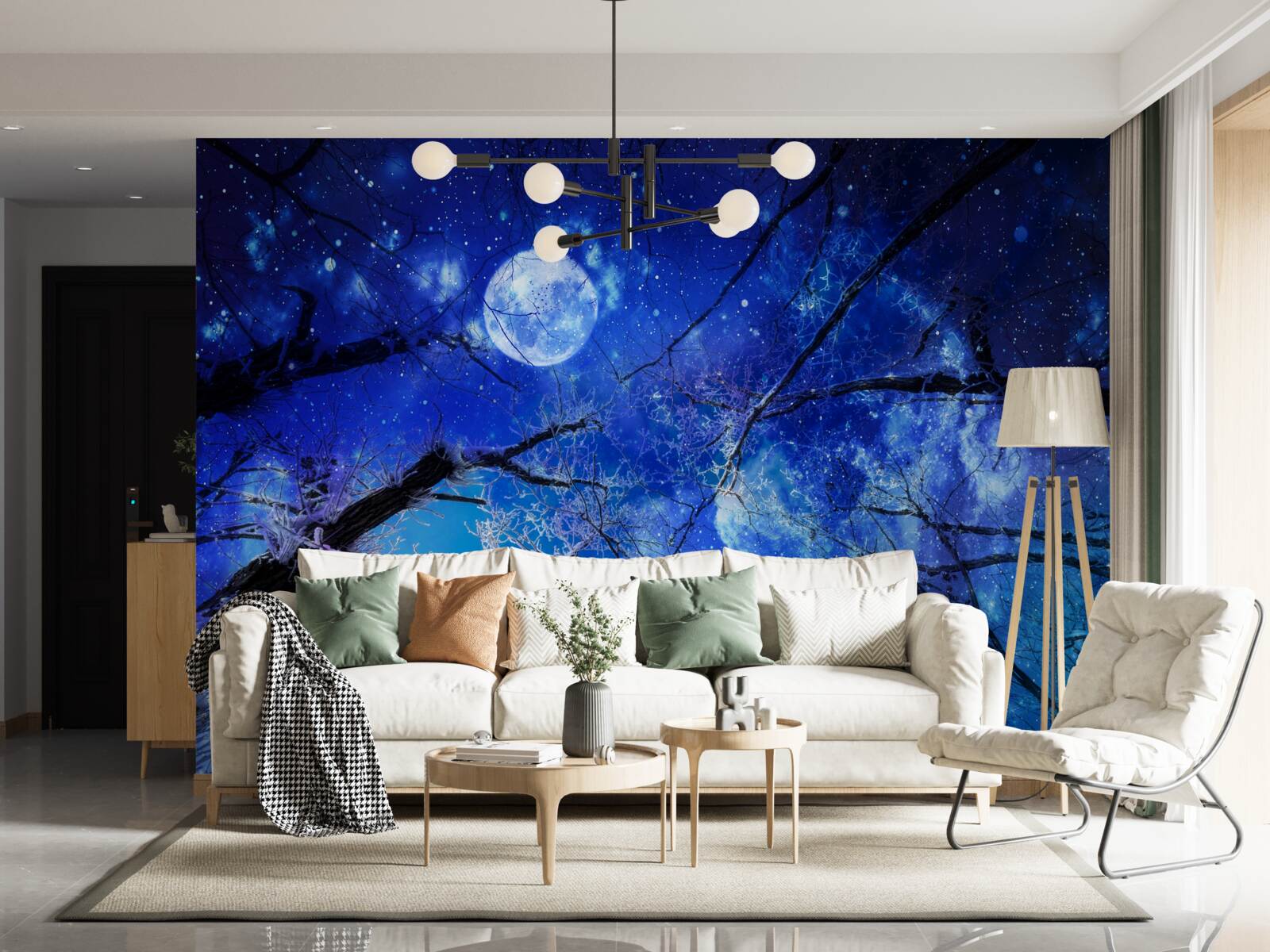 Fotobehang heldere nachtelijke hemel en maan