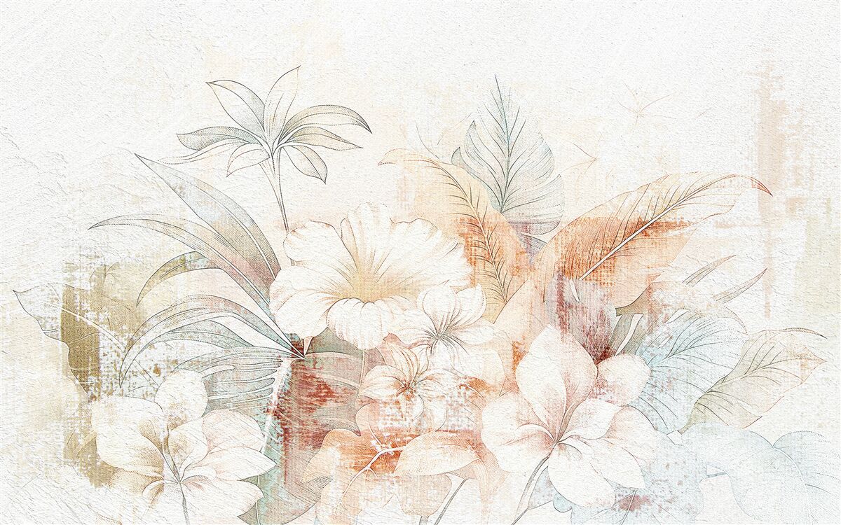 Fotobehang aquarel bloemen en bladeren