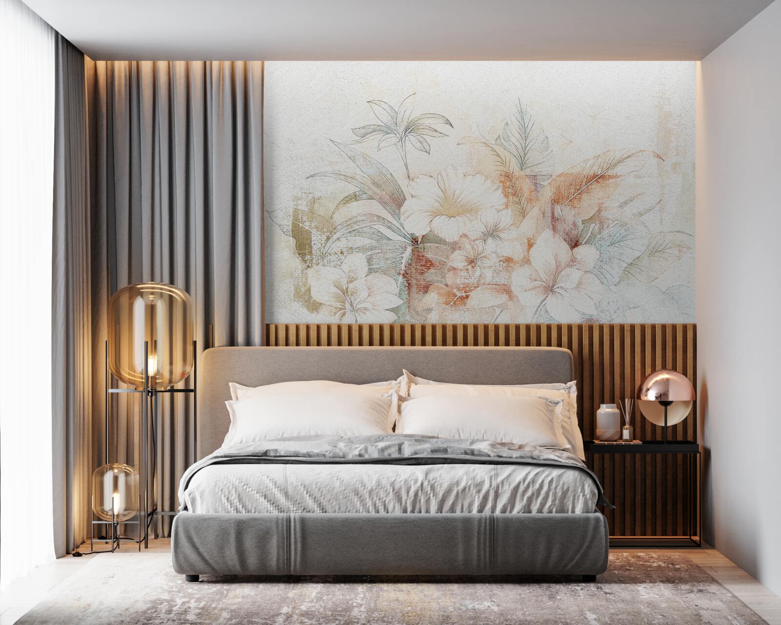 Fotobehang aquarel bloemen en bladeren