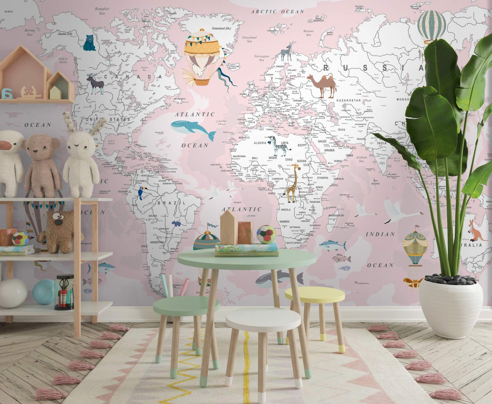 Fotobehang kaart van de wereld in roze
