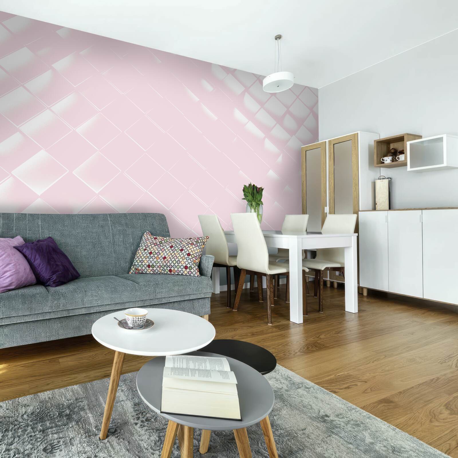 Fotobehang Geometrie in witte en roze tinten