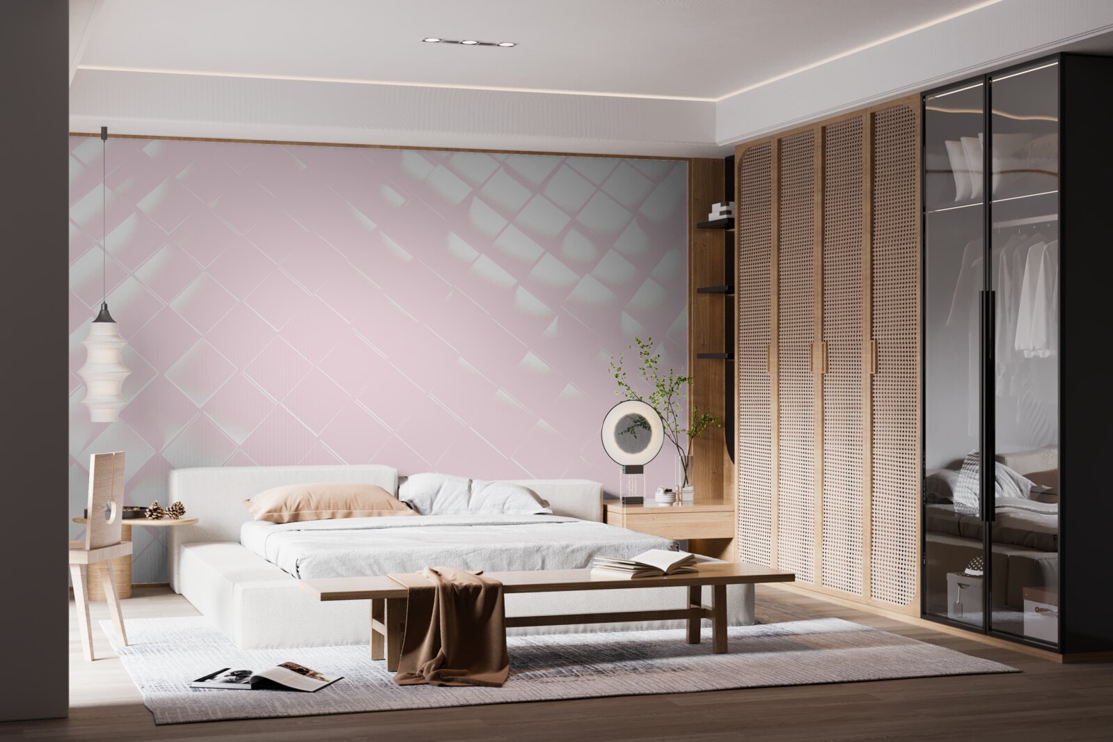 Fotobehang Geometrie in witte en roze tinten