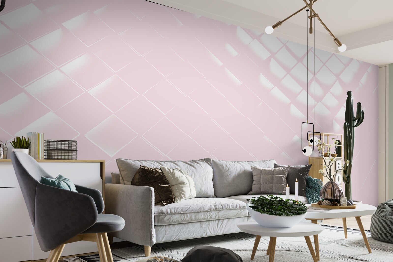 Fotobehang Geometrie in witte en roze tinten
