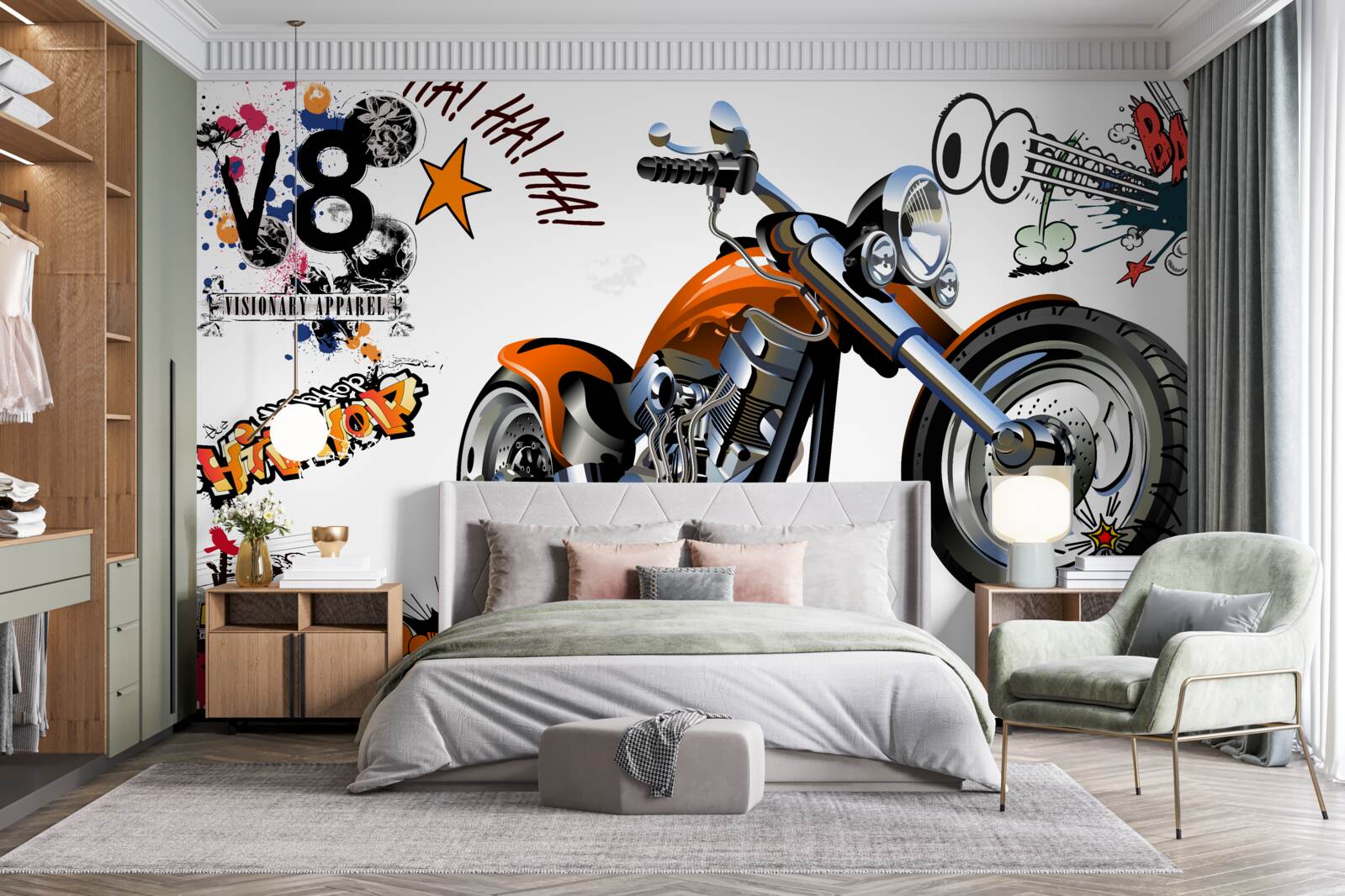 Fotobehang motor met tekstpatronen