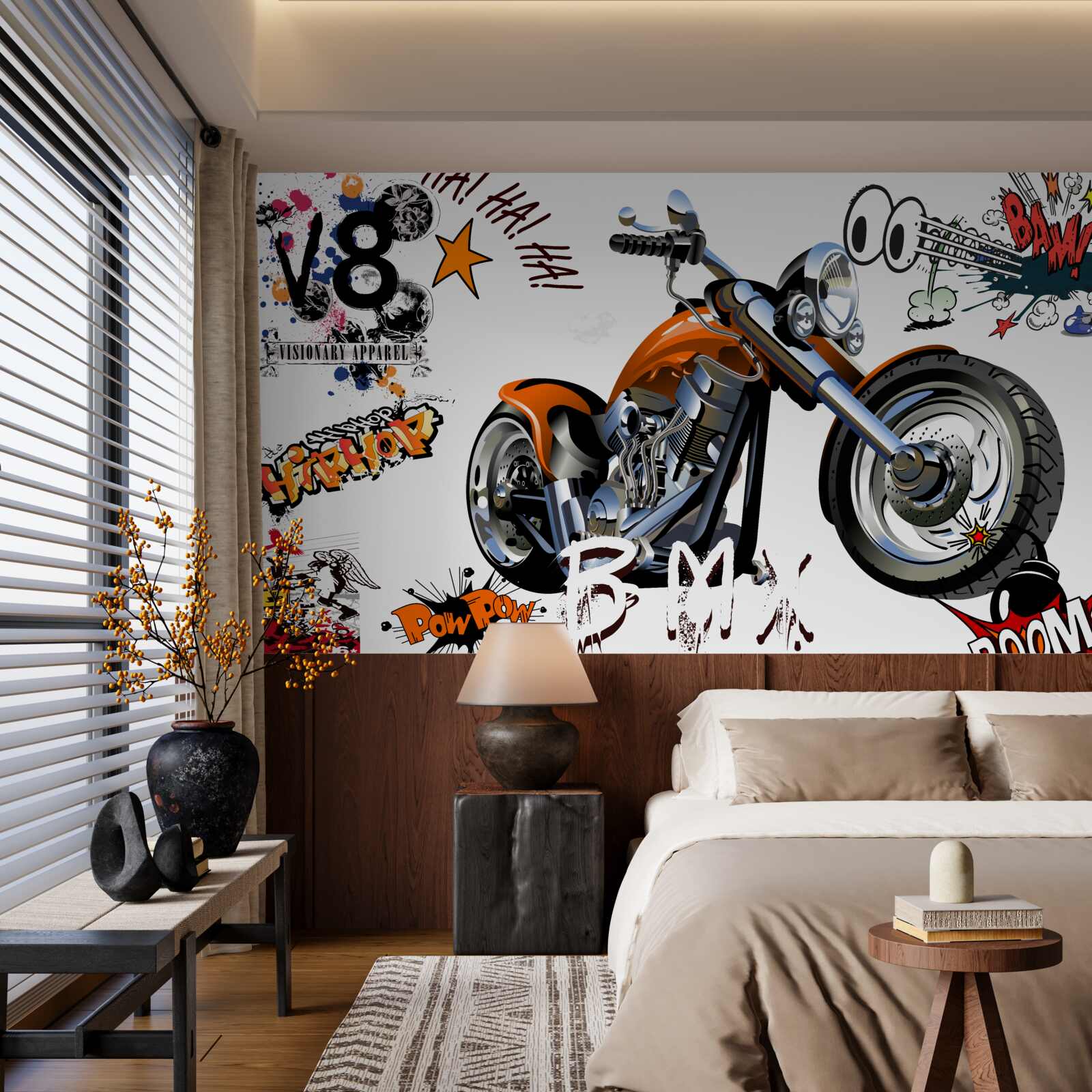 Fotobehang motor met tekstpatronen