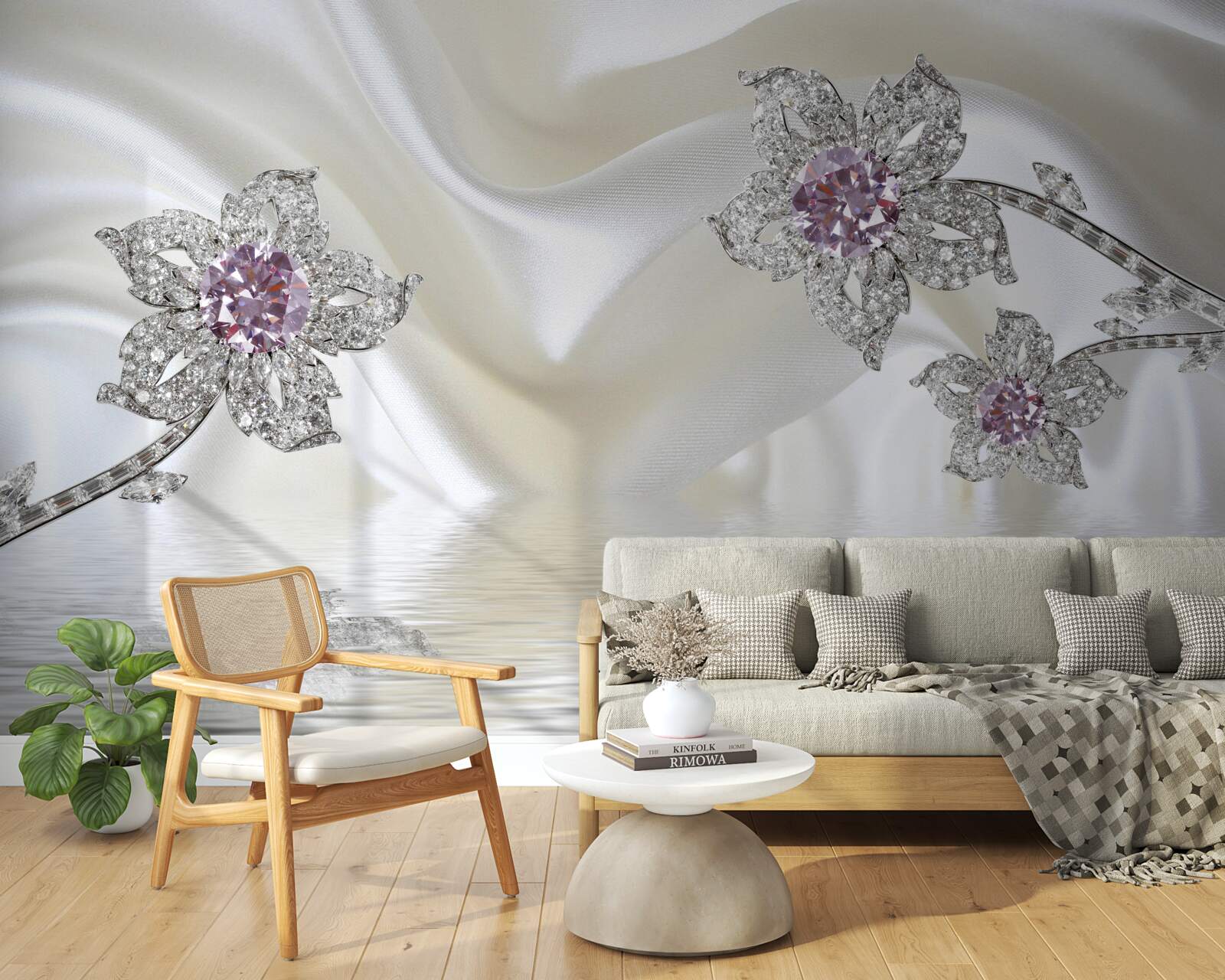 Fotobehang zilveren sieraden in de vorm van bloemen