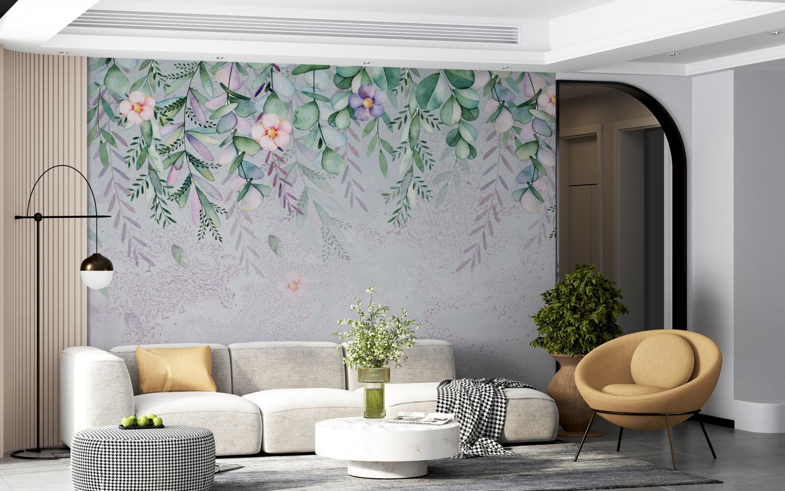 Fotobehang aquarel met bloemen op hun kop