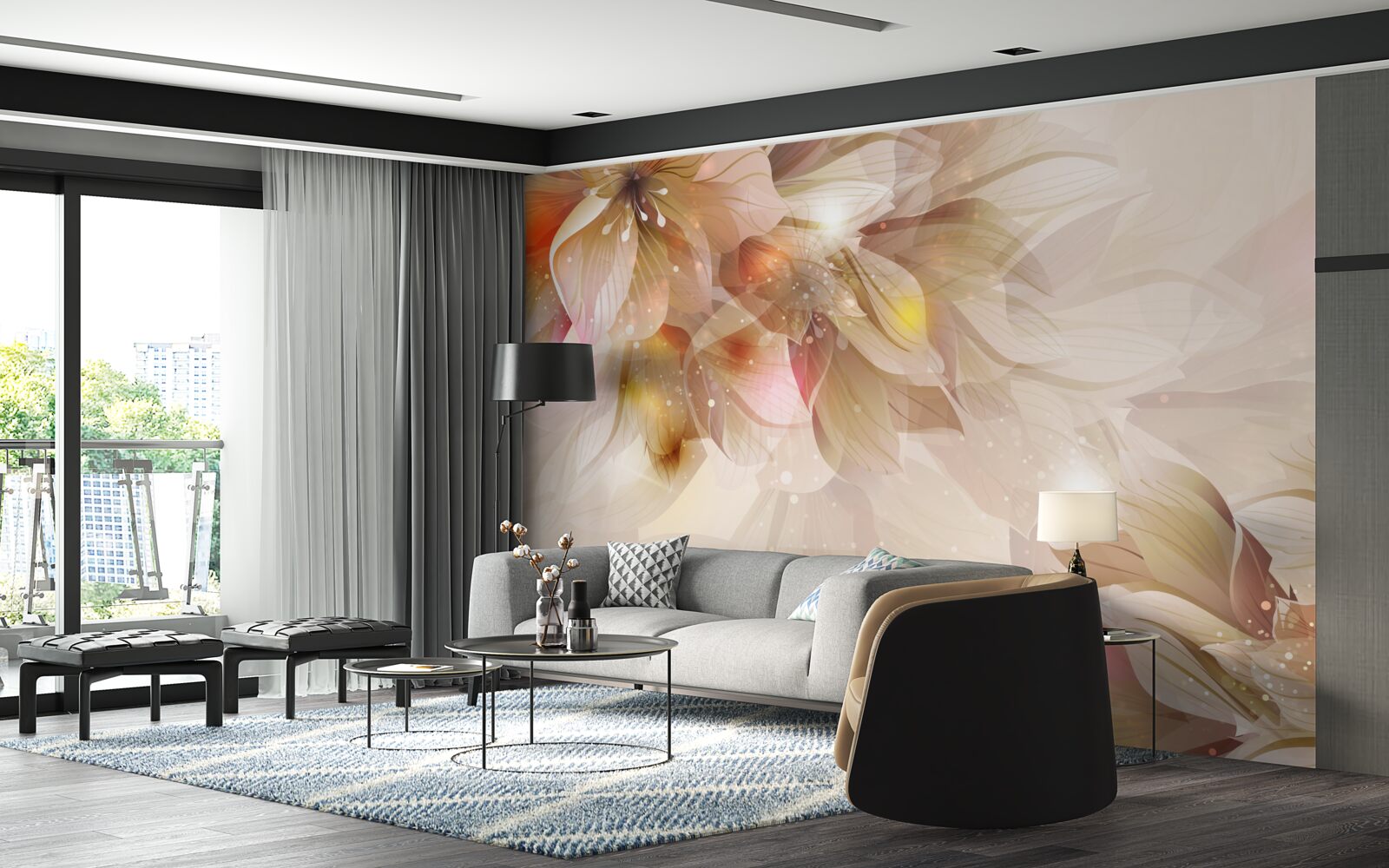 Fotobehang heldere bloemen met zacht licht