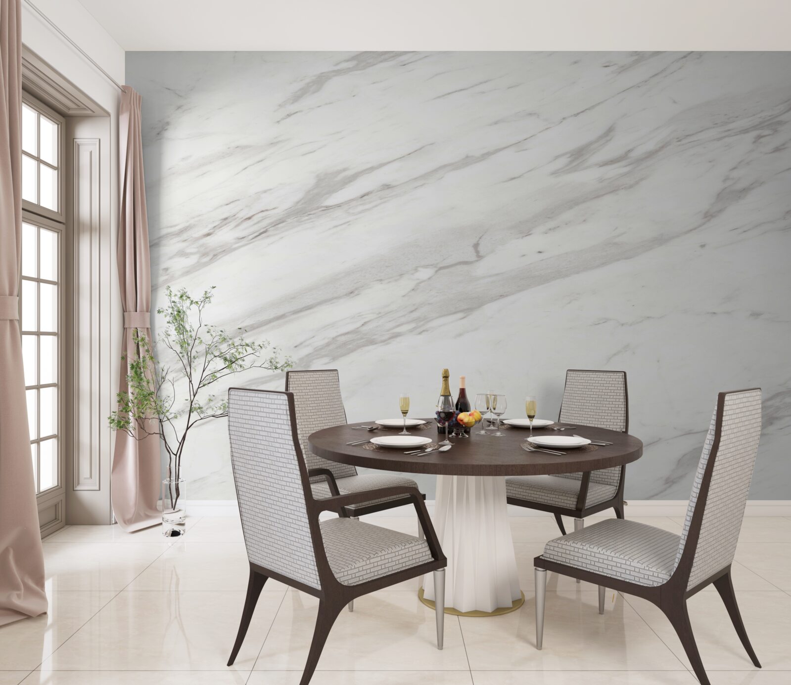 Fotobehang wit en grijs marmer