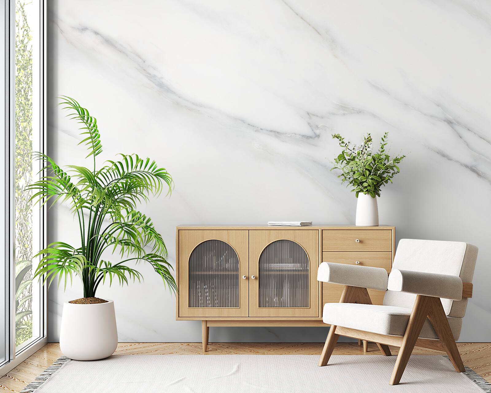 Fotobehang wit marmer met grijze adering