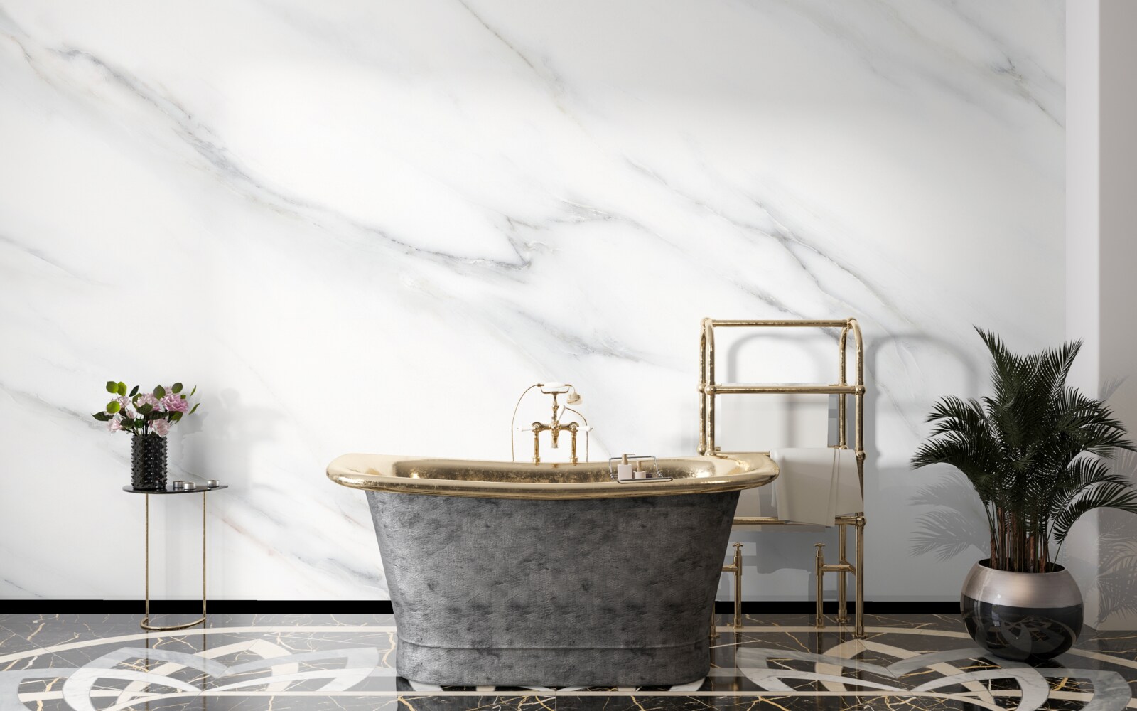 Fotobehang wit marmer met grijze adering