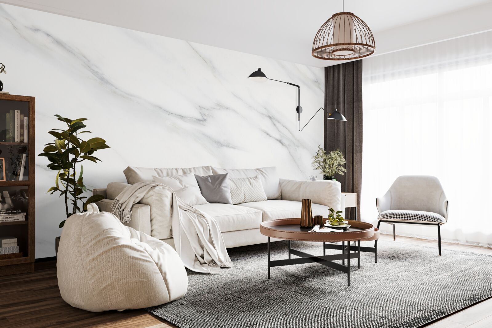 Fotobehang wit marmer met grijze adering