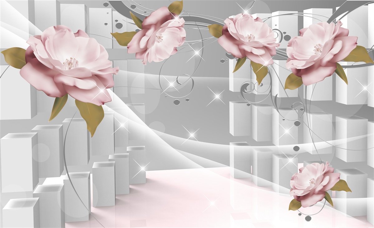 Fotobehang bloemknoppen in geometrische vormen
