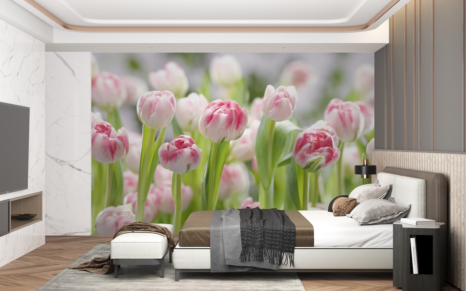 Fotobehang ongeopende tulpenknoppen