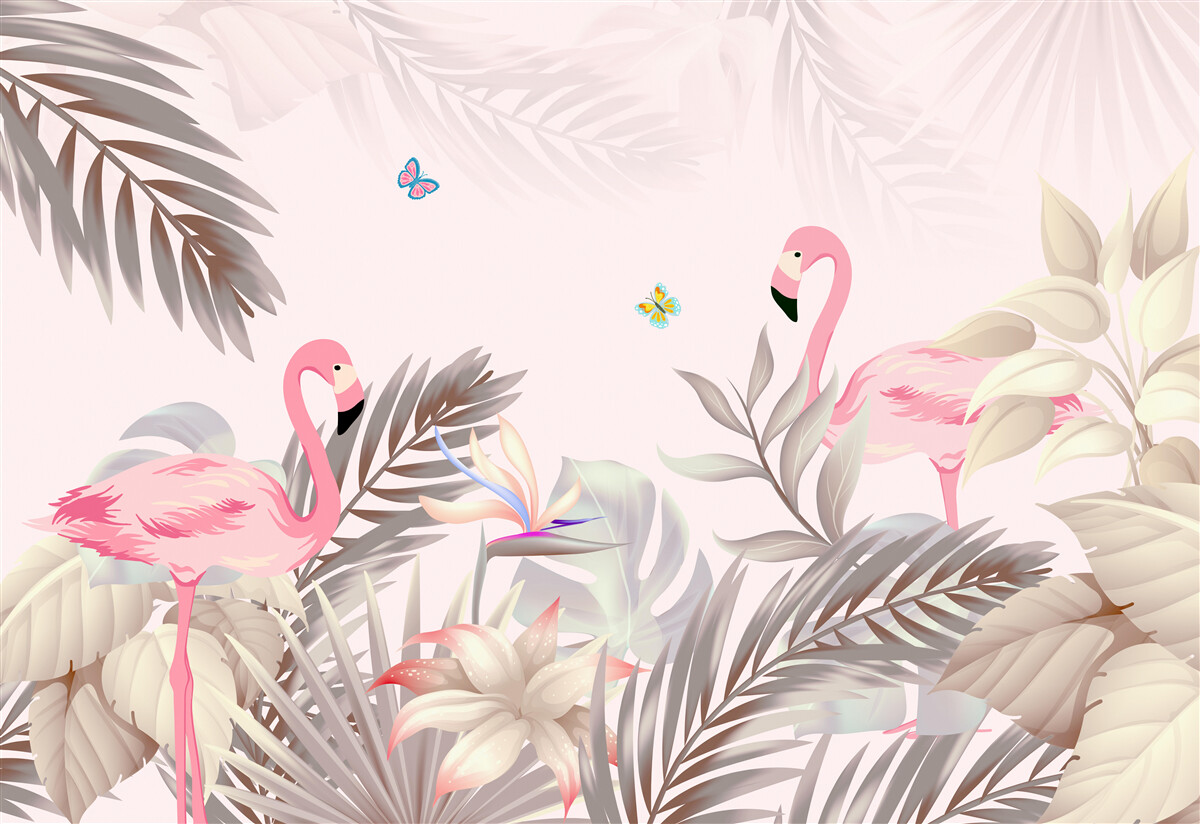 Fotobehang flamingo tussen de bomen