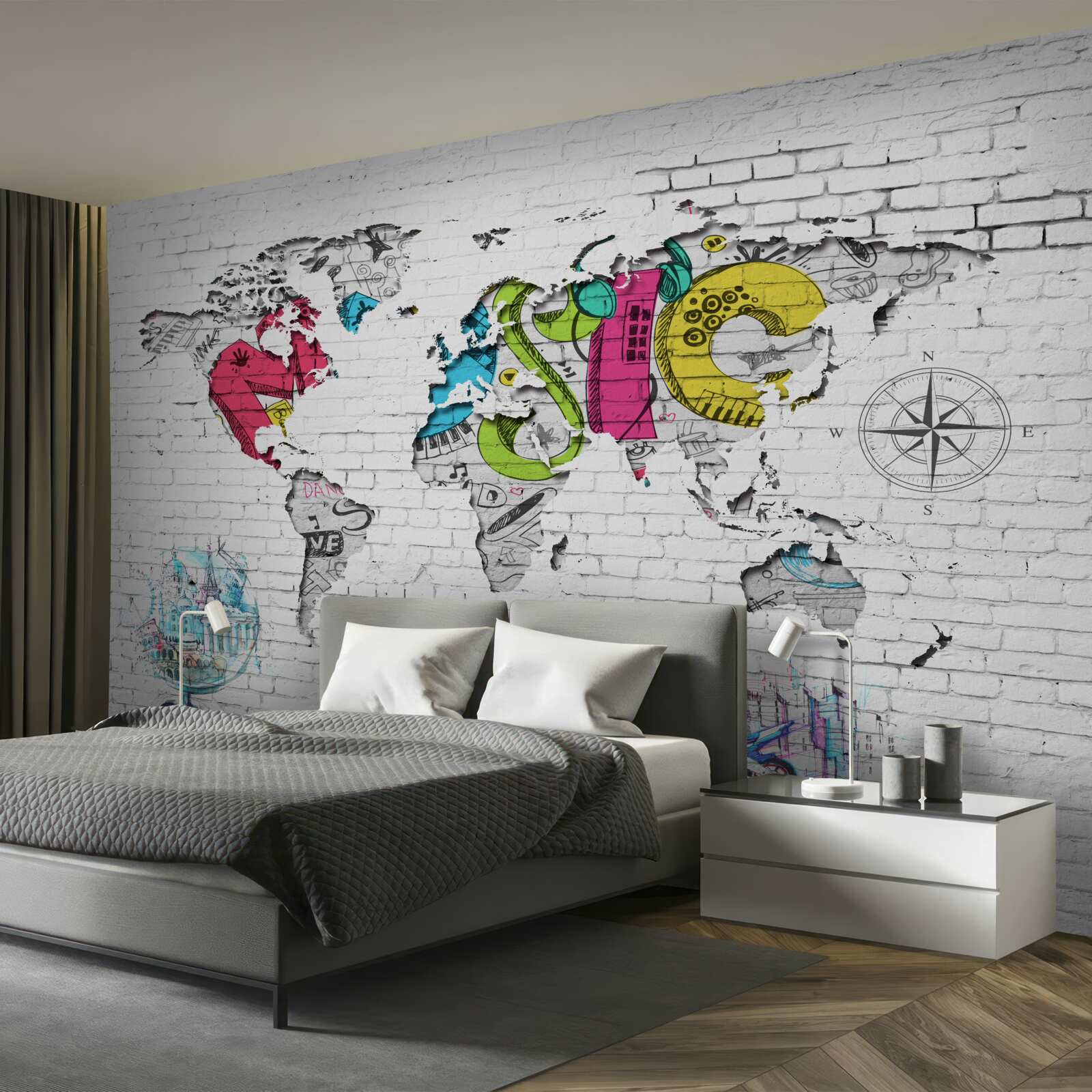 Fotobehang graffiti in de vorm van een wereldkaart