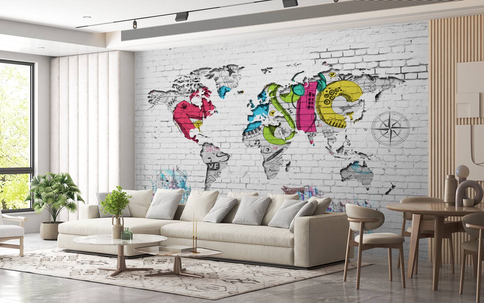 Fotobehang graffiti in de vorm van een wereldkaart