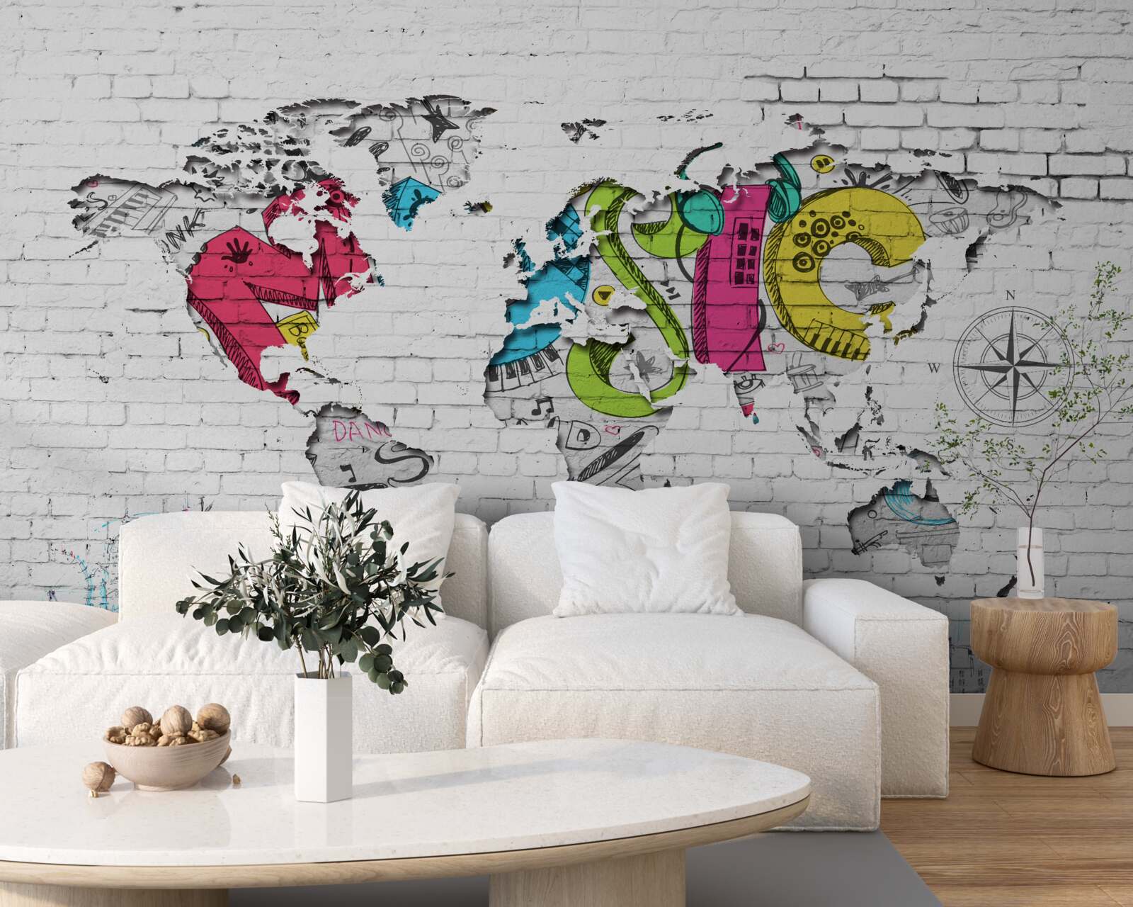 Fotobehang graffiti in de vorm van een wereldkaart