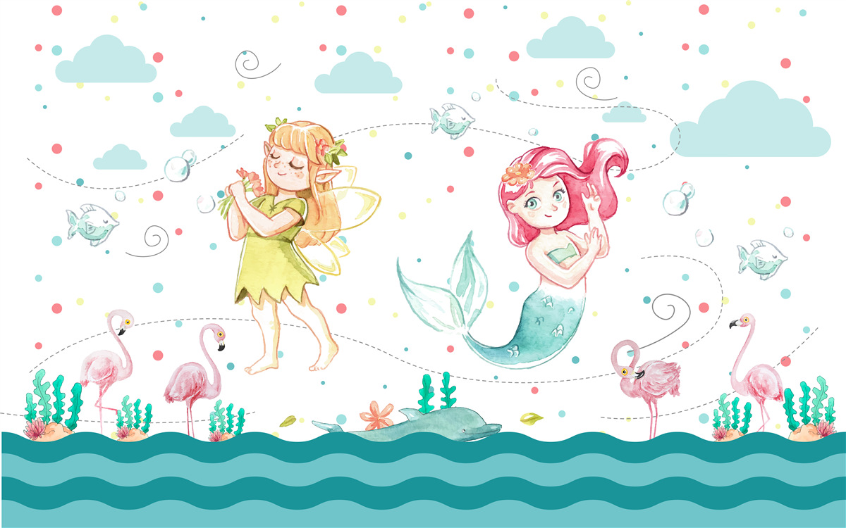 Fotobehang bij het water staan mallows en een zeemeerminboom