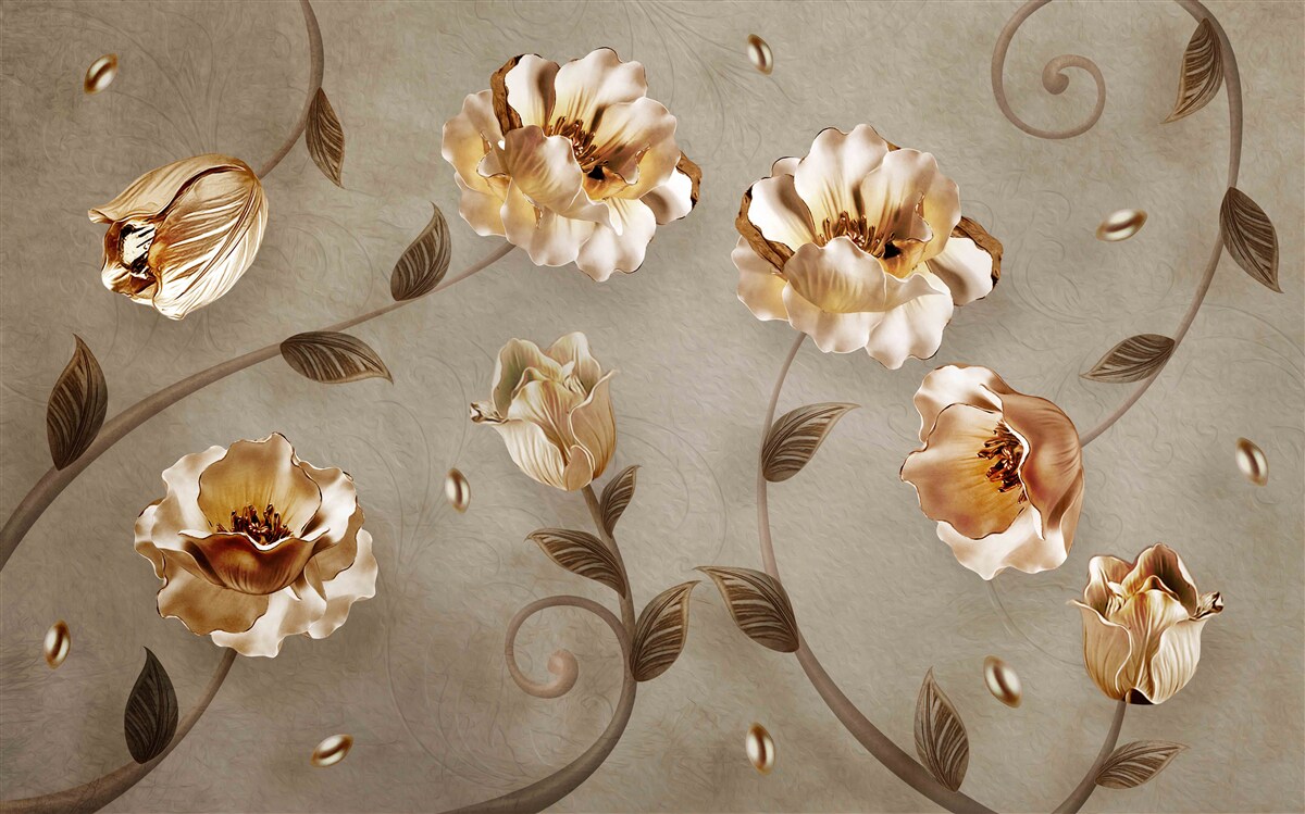 Fotobehang bloemen van goud