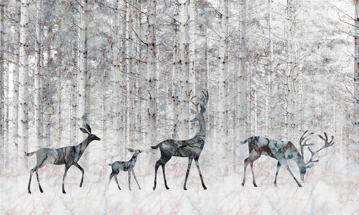 Fotobehang herten in een winters bos