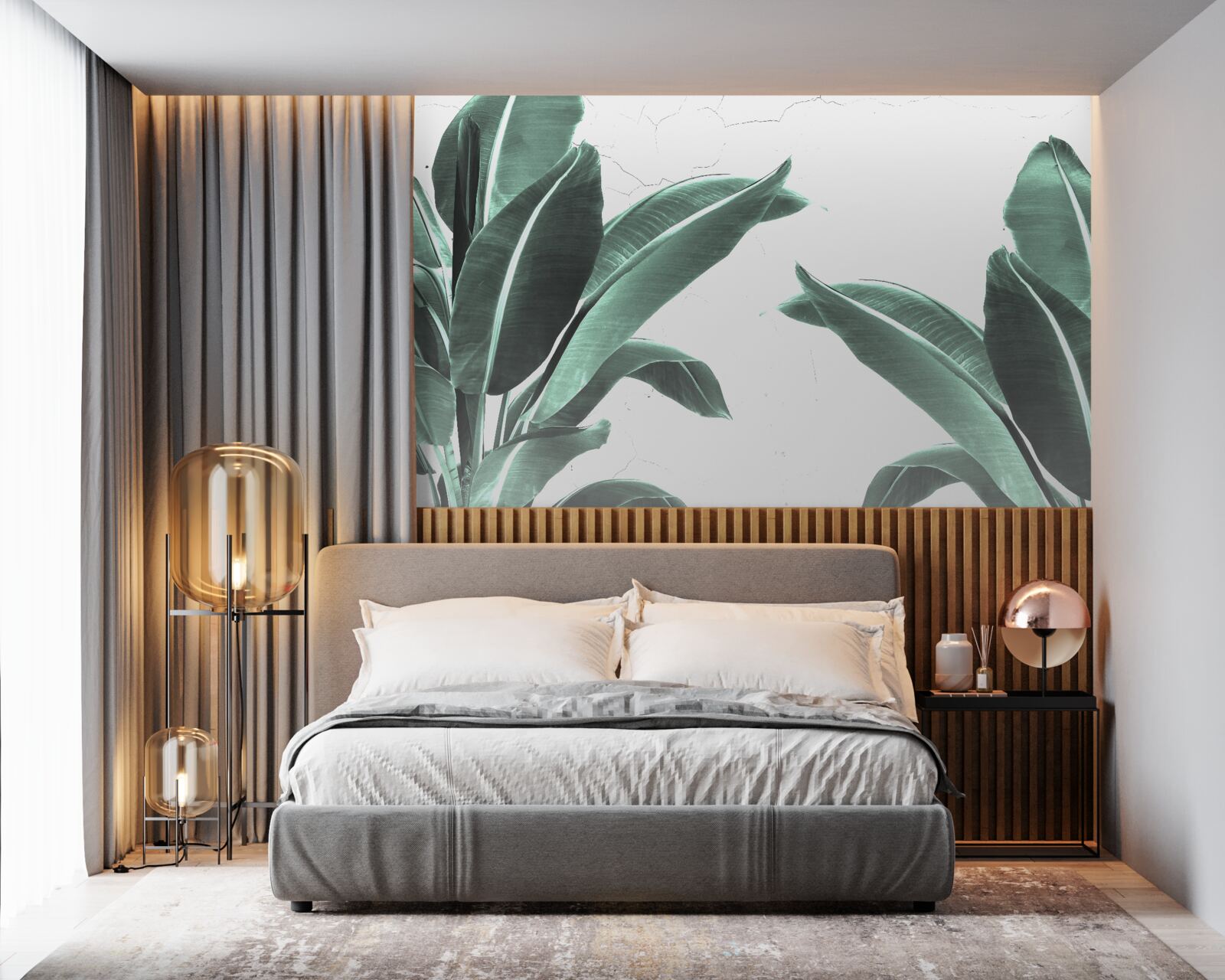 Fotobehang grote groene palmbladeren