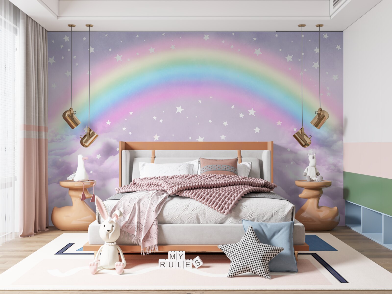 Fotobehang wolken onder de regenboog
